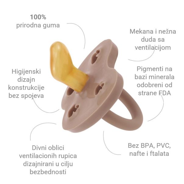 HEVEA Ortodontska cucla od prirodne gume (0-3 mes) Puder roza - 214311