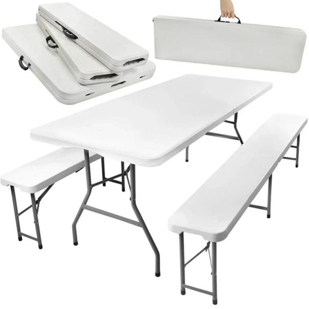 Gardlov Sklopivi Plastični Sto sa Klupama Beli 180cm - EP3257655
