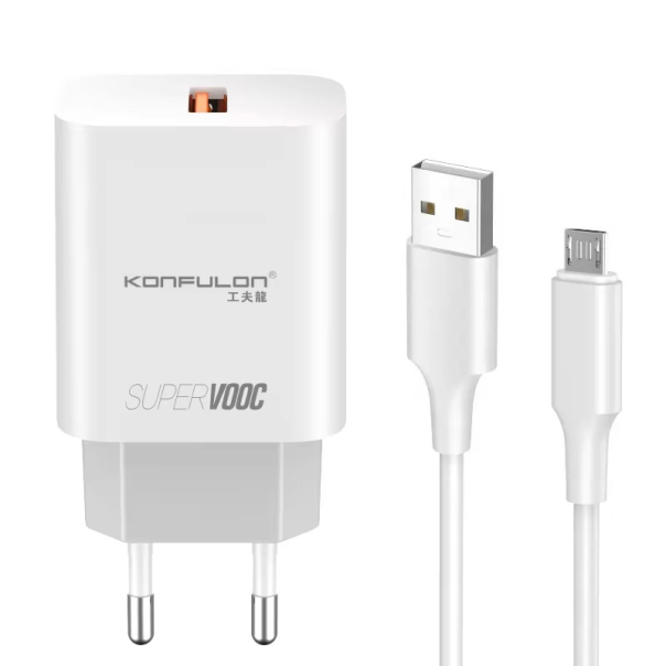 Kućni punjač KONFULON C87Q, sa micro USB kablom beli - 218212