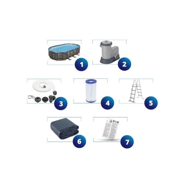 BESTWAY Ovalni bazen za metalnim okvirom, merdevinama i filter pumpom  610x366x122cm Power - 3962