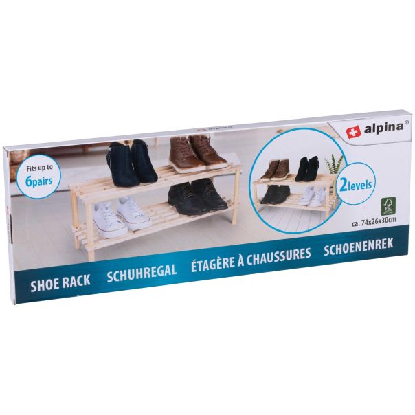 ALPINA Drveni stalak za obuću sa 2 nivoa 74 × 26 × 29,5 cm - EP3151068