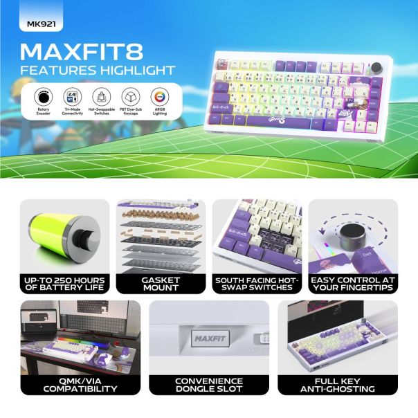 Tastatura Mehanicka Gaming Fantech MK921 Maxfit 8 Wireless ONE PIECE - GEAR5 (brown switch) - EP3094898