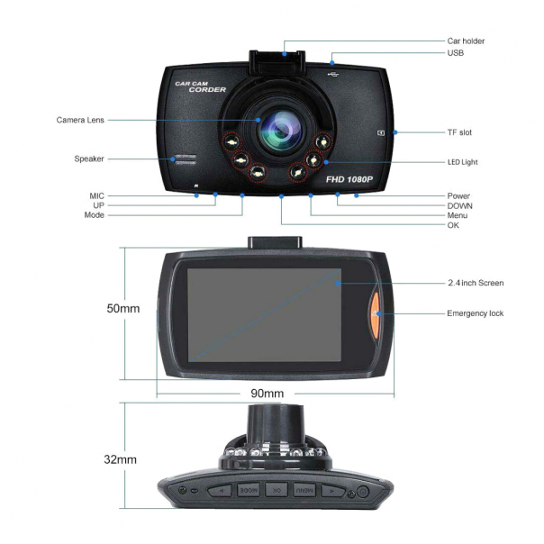 Kamera za Auto DashCam G30 JWD 1080P crna - EP2850917
