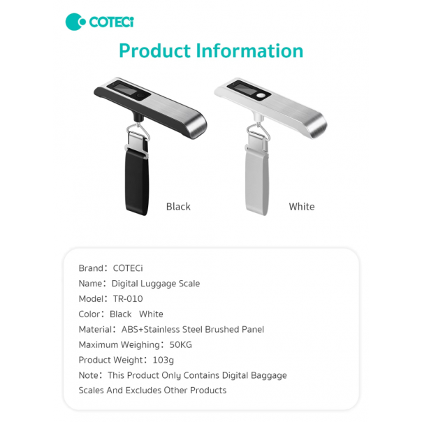 Digitalna vaga rucna za merenje prtljaga Coteci TR-010 crna - EP2851314