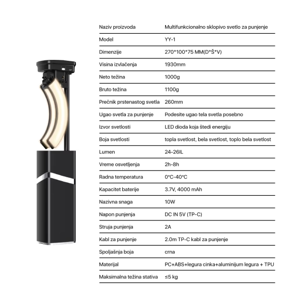 LED ring lampa multifinkcionalna sa postoljem crna - EP2850769
