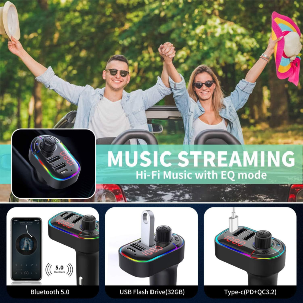 FM transmiter C12 USB PD Bluetooth 5.0 12-24V handsfree crni - EP2877018