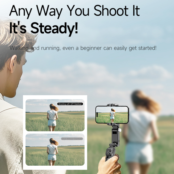Tripod stabilizator Q19 smart AI sa selfie stickom i LED svetlom crni - EP2851133