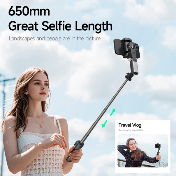 Tripod stabilizator Q19 smart AI sa selfie stickom i LED svetlom crni - EP2851133