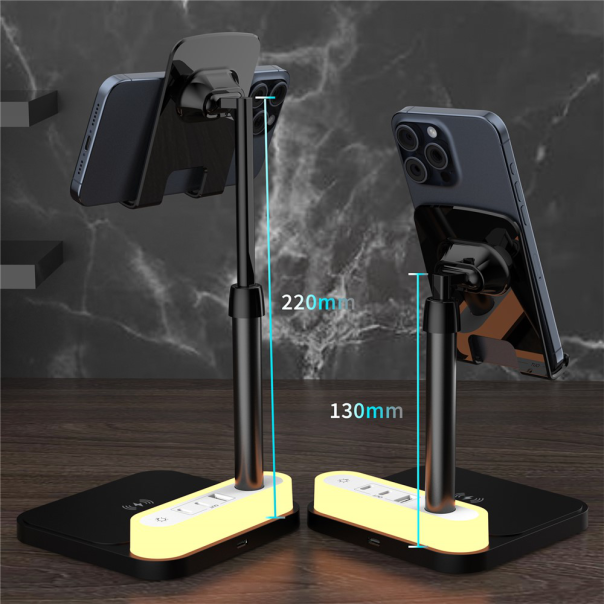 Desktop držač za mobilni telefon HT531 sa wireless punjacem i LED svetlom crni - EP2847872