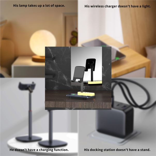 Desktop držač za mobilni telefon HT531 sa wireless punjacem i LED svetlom crni - EP2847872