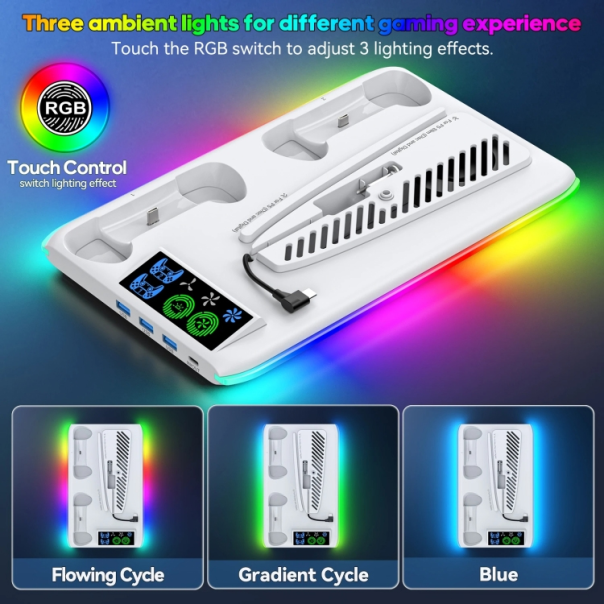 HA8008  EL RGB multifunkcionalni punjač i cooler za PS5 konzolu crni - 224731