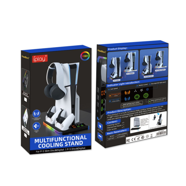 HA8008  EL RGB multifunkcionalni punjač i cooler za PS5 konzolu crni - 224731