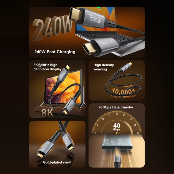 Data kabl LDNIO TC11c, USB 4.0, PD3.1, 240W, 40Gbps, 8K 60Hz PD na Type C crni 1m - 224824