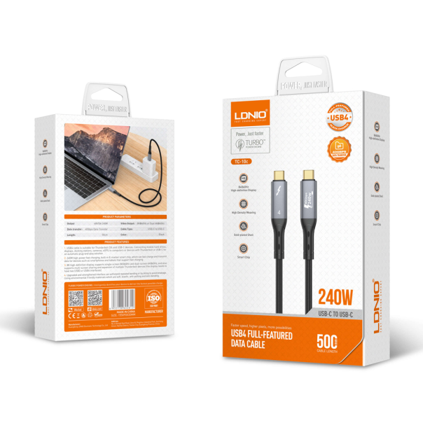Data kabl LDNIO TC11c, USB 4.0, PD3.1, 240W, 40Gbps, 8K 60Hz PD na Type C crni 1m - 224824