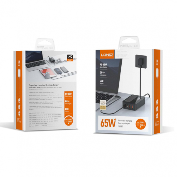 Kućni punjač LDNIO A4808Q, QC4+, PD3.0, LED 70W crni - 224827