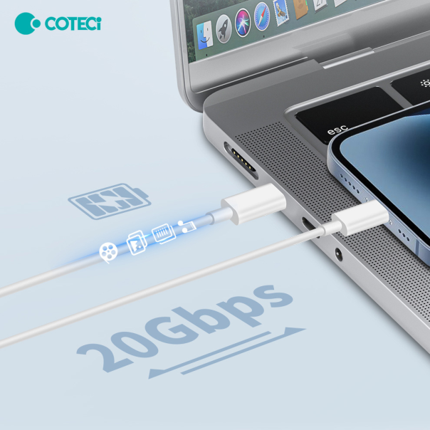 Kućni punjač Coteci 32120 20W sa PD na Type C kablom beli - 225278