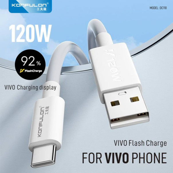 Data kabl KONFULON DC110, VIVO 120W, sa kablom USB na Type C beli 1m - EP2895747
