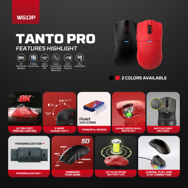 Miš Wireless Gaming Fantech WG13P Tanto Pro P crveni - EP2870887