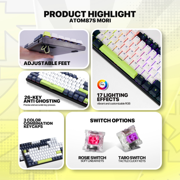 Tastatura mehanička Gaming Fantech MK877S RGB Atom 87S Mori plava (rosie switch) - EP2870905