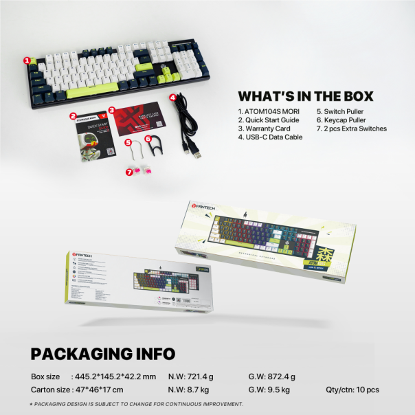 Tastatura mehanička Gaming Fantech MK878S RGB Atom 104S Mori plava (taro switch) - EP2870908