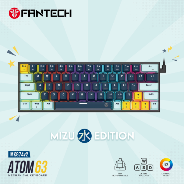 FANTECH Gejmerska mehanicka tastatura MK874V2 Atom63 Mizu Navy rosie switch - EP2870893