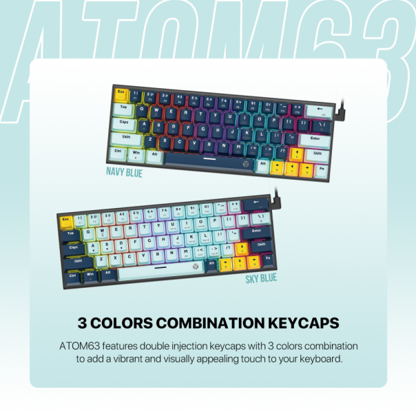 Tastatura mehanička Gaming Fantech MK874V2 RGB Atom 63 Mizu SkyBlue (rosie switch) - EP2870899