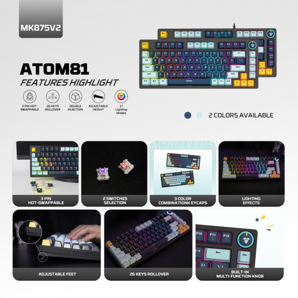 Tastatura mehanička Gaming Fantech MK875V2 RGB Atom 81 Mizu Navy (Rosie switch) - EP2856240