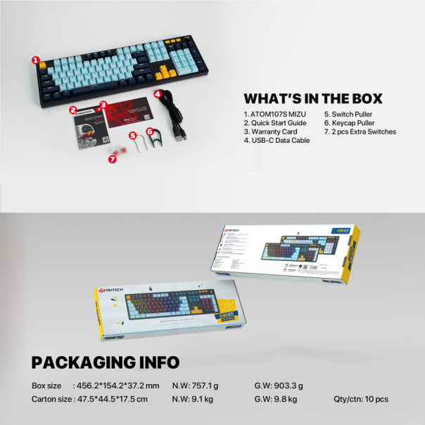 Tastatura mehanička Gaming Fantech MK893S RGB Atom 107S MIZU Blue (Taro switch) - EP2870911