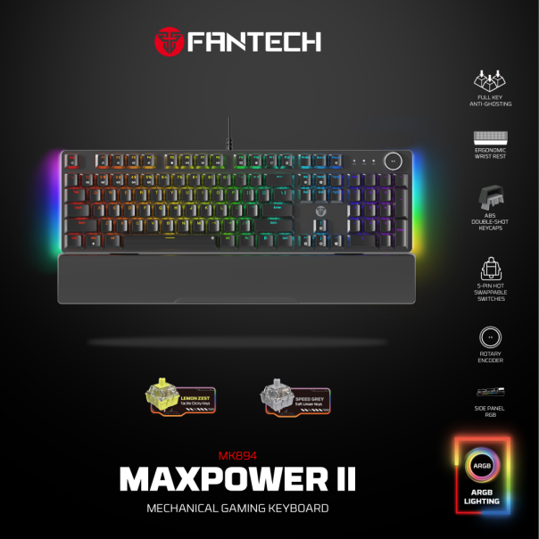 Tastatura mehanička Gaming Fantech MK894 RGB Maxpower II crna (yellow zest switch) - EP2870923