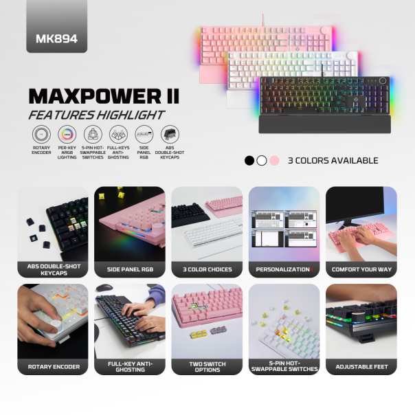 Tastatura mehanička Gaming Fantech MK894 RGB Maxpower II crna (speed grey switch) - EP2870920