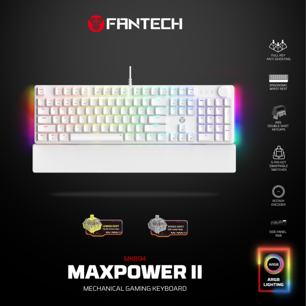 Tastatura mehanička Gaming Fantech MK894 RGB Maxpower II bela (yellow zest switch) - EP2870917