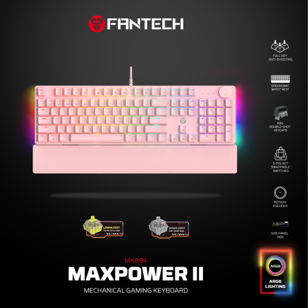 Tastatura mehanička Gaming Fantech MK894 RGB Maxpower II sakura (yellow zest switch) - EP2870929