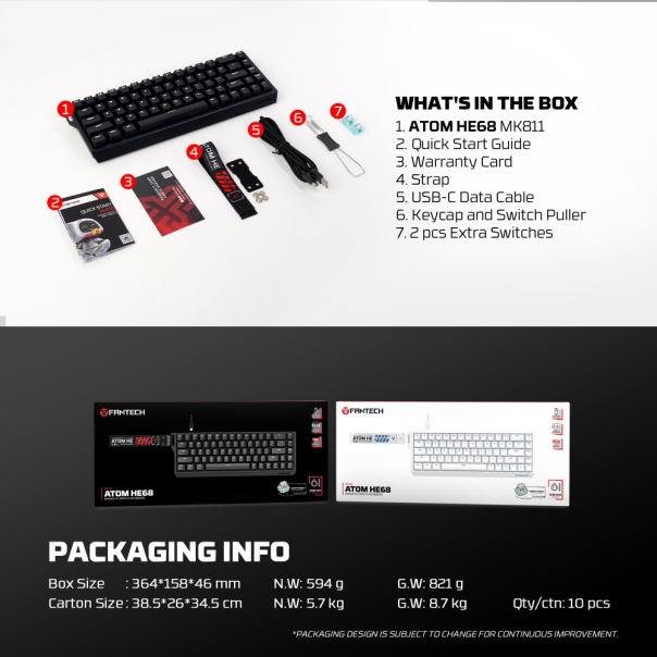 Tastatura Wired Magnetic Gaming Fantech MK811 RGB Atom HE68 crna (emerald switch) - EP2870935