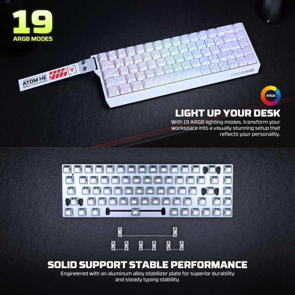 Tastatura Wired Magnetic Gaming Fantech MK922 Atom HE68 Pro Topo bela (emerald switch) - EP2870944