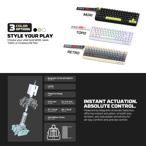 Tastatura Wired Magnetic Gaming Fantech MK922 Atom HE68 Pro Retro bez (emerald switch) - EP2870941