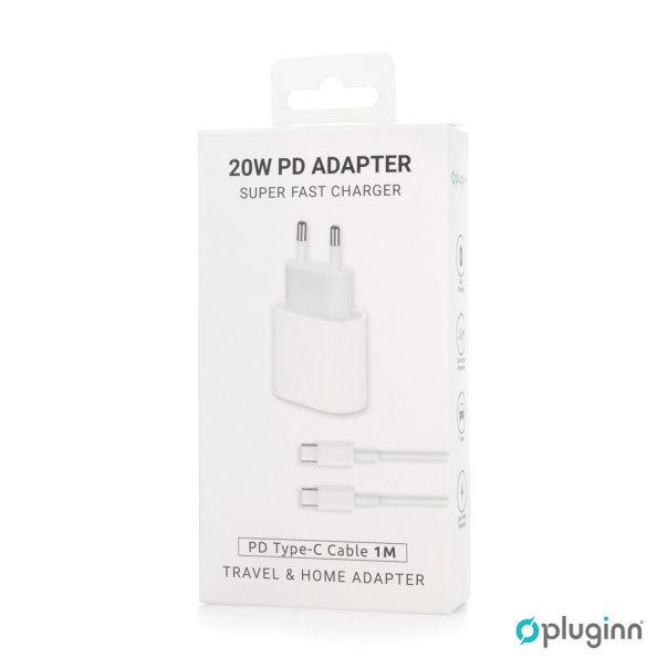 Kućni Punjač Pluginn AJ-20 A2347 EMC3621 PD Fast 20W za iPhone 11-14 sa PD Type C kablom CE beli - EP2871052