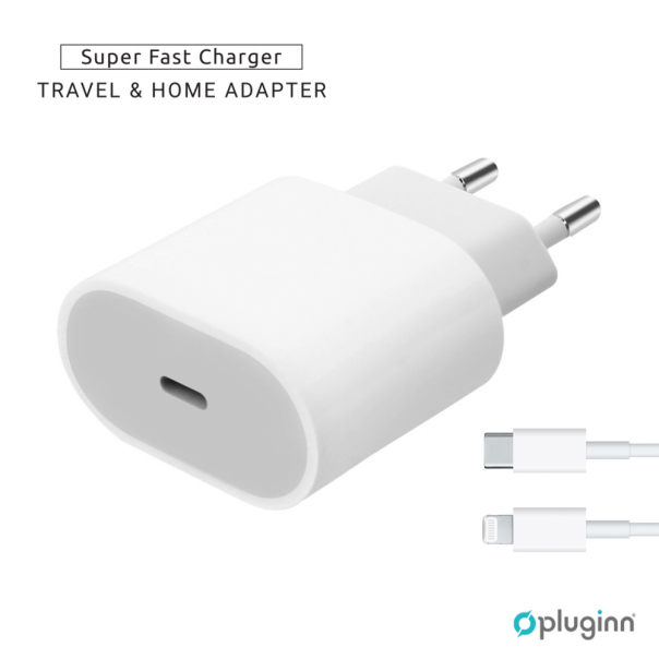 Kućni Punjač Pluginn AJ-20 A2347 EMC3621 PD Fast 20W za iPhone 11-14 sa PD lightning kablom CE beli - EP2871049