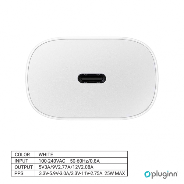 Kućni Punjač Pluginn AJ-25 KP-614C PD Fast 25W za Samsung sa PD Type C kablom CE beli - EP2870965