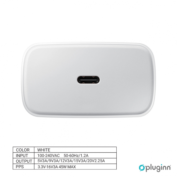 Kućni Punjač Pluginn AJ-45 KP45W PD Fast 45W za Samsung sa PD Type C kablom CE beli - EP2870971