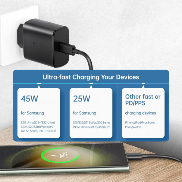 Kućni punjač PD Fast charger 45W redizajn za Samsung sa PD Type C kablom CE crni - EP2850317