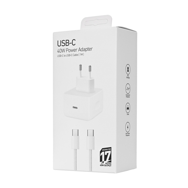 Kućni punjač PD Fast charger 40W za iPhone 17 sa PD Type C kablom CE beli - EP2841367