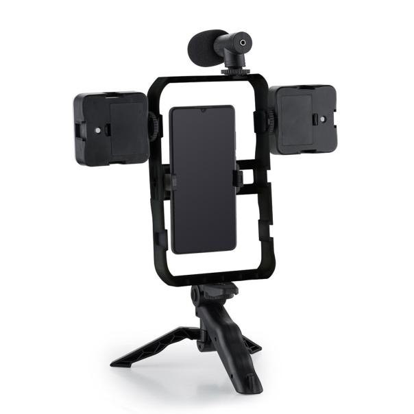 Mini tripod AY-49X-2 sa LED svetlima i mikrofonom crni - EP3108888