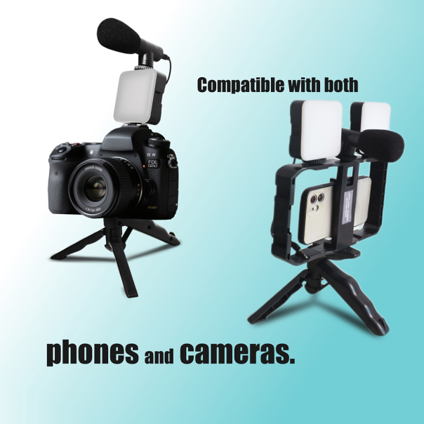 Mini tripod AY-49X-2 sa LED svetlima i mikrofonom crni - EP3108888