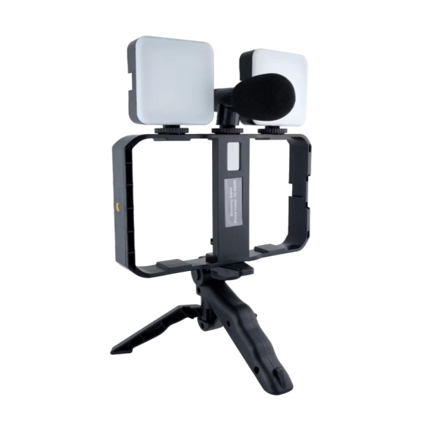 Mini tripod AY-49X-2 sa LED svetlima i mikrofonom crni - EP3108888