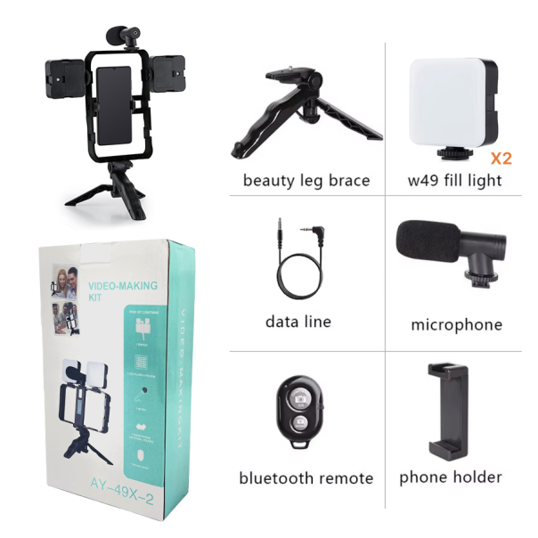 Mini tripod AY-49X-2 sa LED svetlima i mikrofonom crni - EP3108888