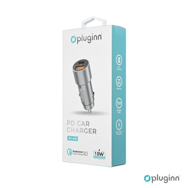 Auto punjač Pluginn PI-40, PD 20W, QC 3.0 18W, sivi - EP3080234