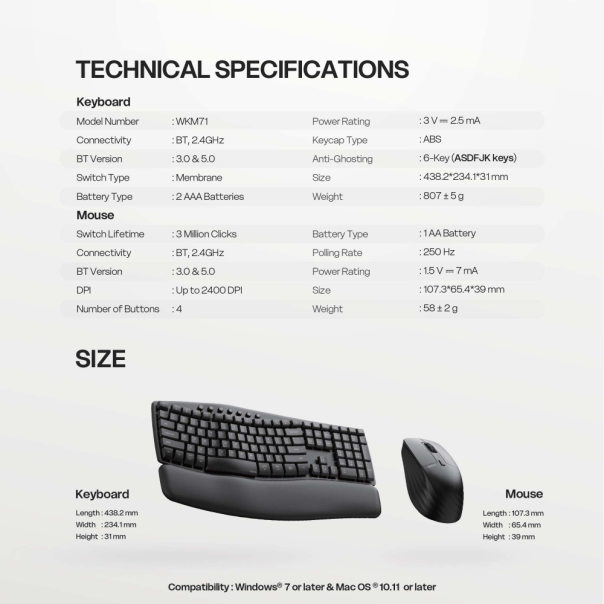 Combo miš tastatura wireless Fantech WKM71 area ARCH COMBO crni - EP3041755