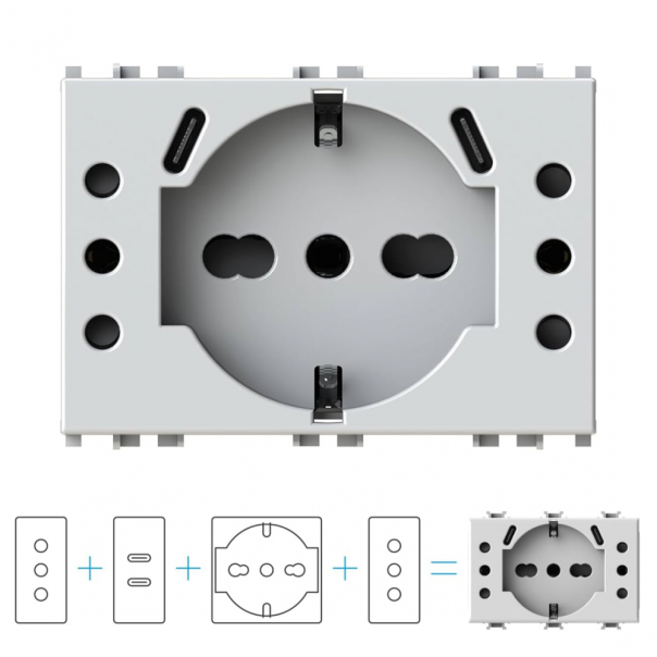 Utičnica USB P503 (1 suko+2 bipasso+2 USB C) Vimar Plana bela 4BUSBP503.V14 - EP3042523