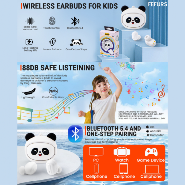 Bluetooth slušalice Panda bele - EP3125349
