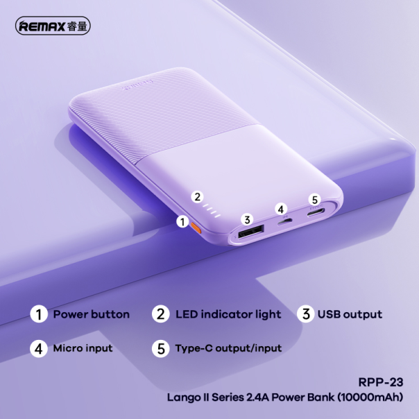 Power bank prenosiva baterija REMAX Lango II Series RPP-23 2.4A 10000mAh crni - EP3127794